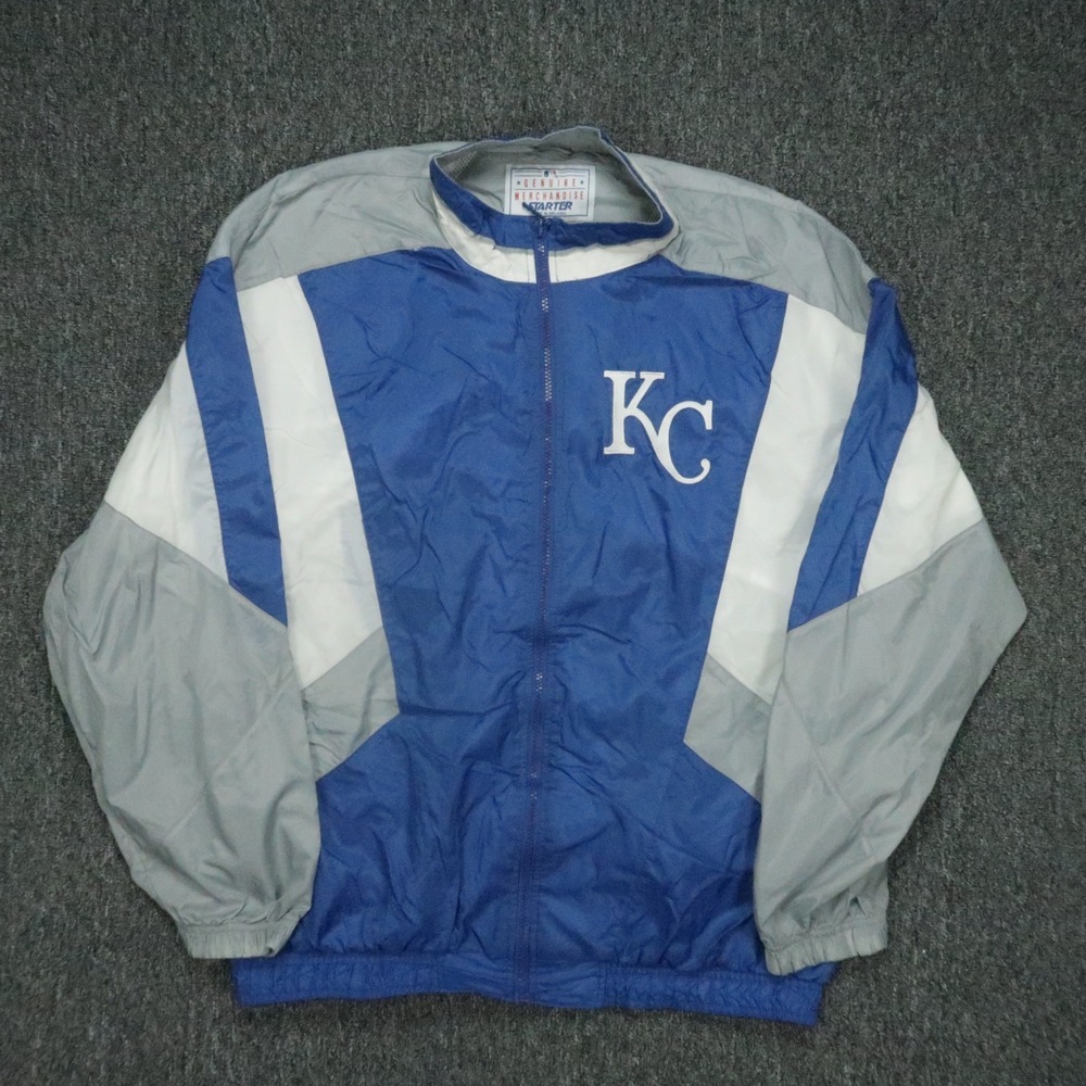 VINTAGE Kansas City Royals Jacket Men XL Blue Gray‎ Starter Full Zip Windbreaker